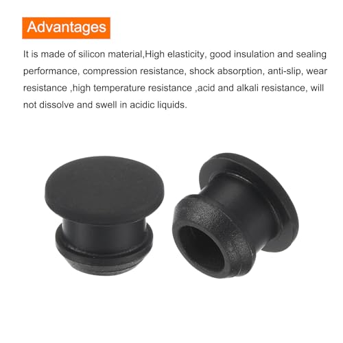 MECCANIXITY Silicone Snap in Locking Hole Plugs,Rubber Panel Seal Cover Flush Type Panel Round for Kitchen Rubber Bulkheads Waterproof Sealing Plugs 9.5mm/0.4 Inch Diameter Black,Pack of 10 - size: 9.5mm