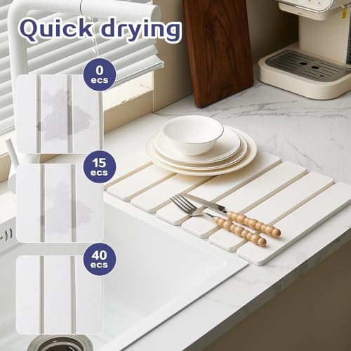 15.76 Inch Stone Drying Mat for Kitchen Counter, White Easy Clean Foldable Stone Dish Drying Mat, Non-Slip Quick Dry Bath Mats for Bathroom, Diatomaceous Earth Bath Mat Outdoor Use - color: White, size: 12" x 1'4" (Rectangular)