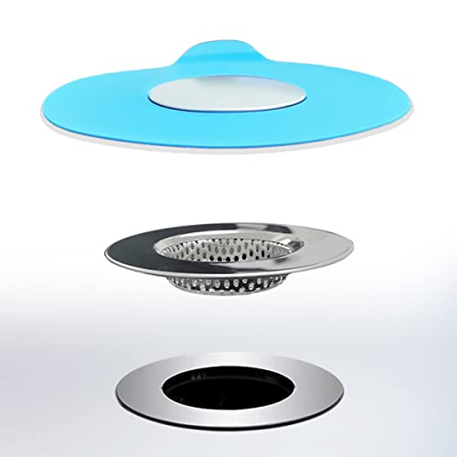 Seatery 2PCS Bathtub Stopper Hair Catcher Kit, Bathtub Drain Strainer, Tub Stopper Plug Cover, Sink Filter, Silicone Drain Stopper for Bathroom, Laundry (Blue) - color: Blue