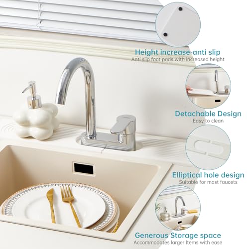 Stone Faucet Mat for Kitchen Sink Oval Hole Bathroom sink splash guard | Water-Absorbing Diatomite Stone Drying Mat & Sink Protectors Absorbent Stone Tray for Bathroom Counter, Oval Hole 6.5" x 2.5" - color: White