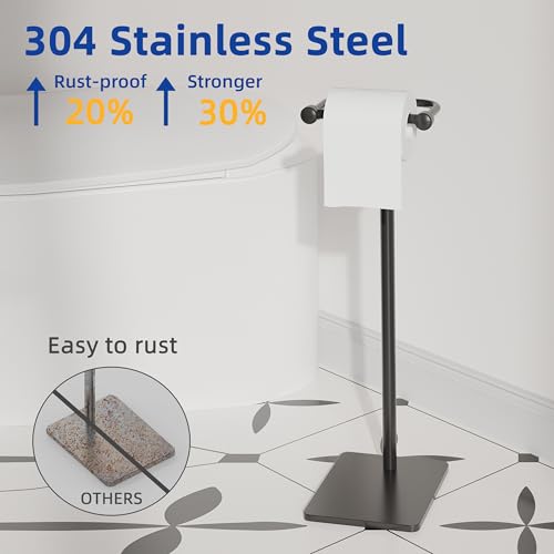 RUACQ Toilet Paper Holder Stand, Bathroom Toilet Paper Roll Holder Free Standing, Toilet Tissue Holder Stand with Post Pivoting Design, Stable Weighted Base, SUS304 Stainless Steel (Matte Black) - color: Matte Black, size: Free Standing