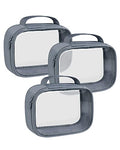 Moyad TSA Approved Toiletry Bag Clear Quart Size Travel Bags Makeup Bag | Large Opening, for Men and Women, Carry on Airline Compliant, Transparent Liquids Pouch, Grey - color: Grey, size: 3 Pack, Handle