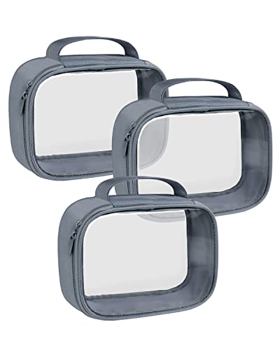 Moyad TSA Approved Toiletry Bag Clear Quart Size Travel Bags Makeup Bag | Large Opening, for Men and Women, Carry on Airline Compliant, Transparent Liquids Pouch, Grey - color: Grey, size: 3 Pack, Handle
