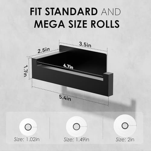 Auxmir Adhesive Toilet Paper Holder, No Drilling Toilet Roll Holder Wall Mount, Premium Thicken SUS304 Stainless Steel, Rustproof Toilet Tissue Holder for Bathroom Kitchen Washroom RV, Matte Black - color: Toilet Paper Holder-black