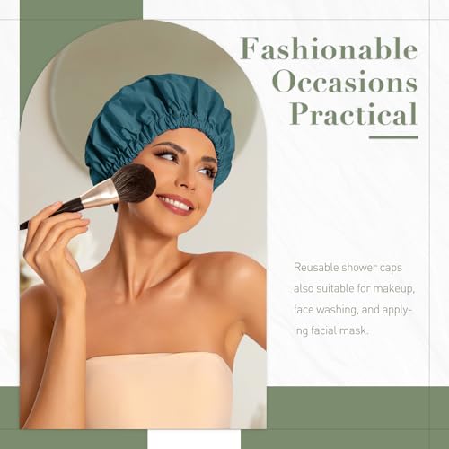 Edoneery Reusable Shower Caps for Women, Waterproof Long Hair Bonnet | Washable Design, Wide Elastic Band, Large Fit, Holds Long Hair, Braids Friendly, Bath Accessories, Spa, Travel - color: Blue Zircon