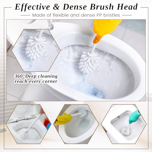 FoldTier 1 Set Toilet Holder and Brush Set 16.14 Inch Toilet Bowl Cleaner Brush with Caddy Bathroom Scrub Plastic Scrubber with Long Handle for Bathroom Cleaning, Easy to Assemble (White) - color: White