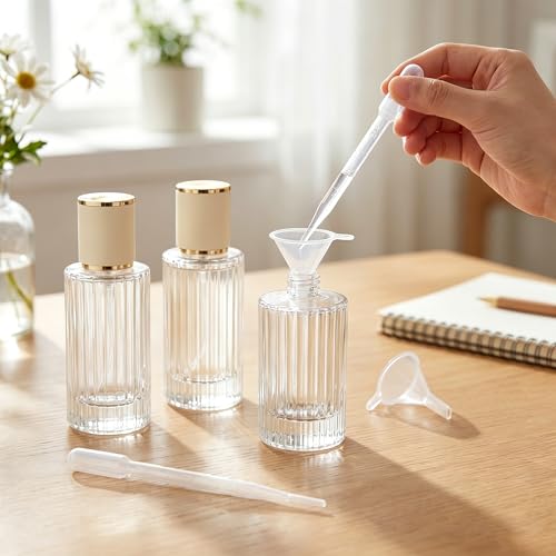 YU FENG 2 Pack 100ml Glass Perfume Spray Bottles, Gold Rim Atomizer | Vertical Striped Texture, Gold Sprayer With Cream Cap, Stylish Refillable Bottle, Fine Mist Spray For Perfume And Oils - style: Gold-Trim Cream Cap-2