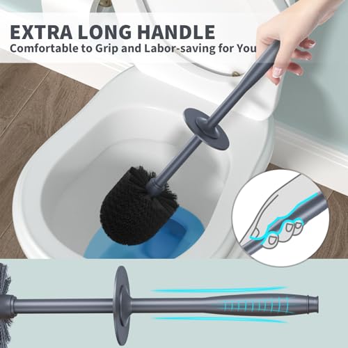 Toilet Brush, Toilet Bowl Brush with Extra Long Handle Durable Bristles Toilet Scrubber and Covered Holder for Toilet Brush Set for Bathroom Cleaning (Gray, 1 Set) - color: Gray