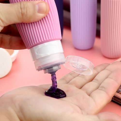 Mrsdry Travel Bottles for Toiletries, Tsa Approved 3oz Portable Travel Bottles, BPA Free Leak Proof Squeezable Silicone Travel Size Containers, Travel Accessories with Clear Toiletry Bag (4 Pack) - color: Purple, size: 3 Ounces