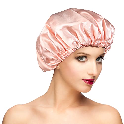 Shower Cap, Adjustable Shower Caps for Women, Extra Large Upgrade Double Waterproof Layers Hair Cap, Bath Caps Shower Hat Women Girls Adult Hair Protection Suitable for All Lengths and Thickness - color: Rose Gold, size: X-Large