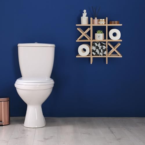 Weysat Tic Tac Toe Toilet Paper Holder Stand Bathroom Wall Decor Rustic Wooden Hanging Storage Freestanding Wall Mounted Shelves Decor for Toilet Tissue Farmhouse - color: Wood Color