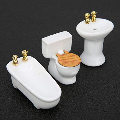 1/24 Dollhouse Miniature Bathroom Set, Simulation Ceramic Dollhouse Bathtub Toilet Sink Kit Dollhouse Furniture Accessories (A)