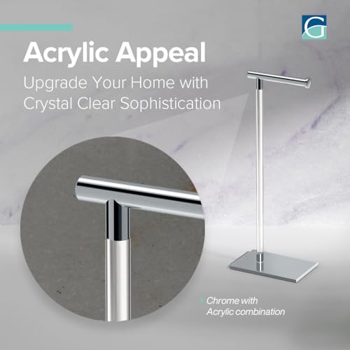 Modern Toilet Paper Holder and Vanity Towel Holder Set, Crystal Clear Acrylic/Chrome Freestanding Tissue Holder, Gatco Luxury Bathroom Housewarming Gift - color: Chrome/Acrylic