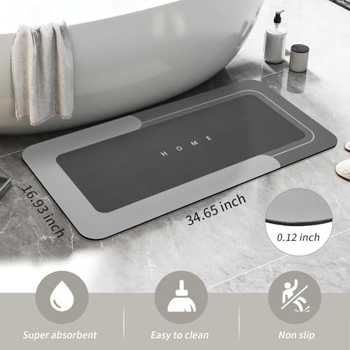Housego Absorbent Bath Mat Magic Rug, Quick Drying Magic Bath Mat Non-Slip Floor Rug Rubber Backed for Bathroom Kitchen Shower Sink, Water Absorbent (1PC, 16.93''x34.65'', Dark Gray) - color: Dark Gray, size: 1'5" x 2'11" (Rectangular)