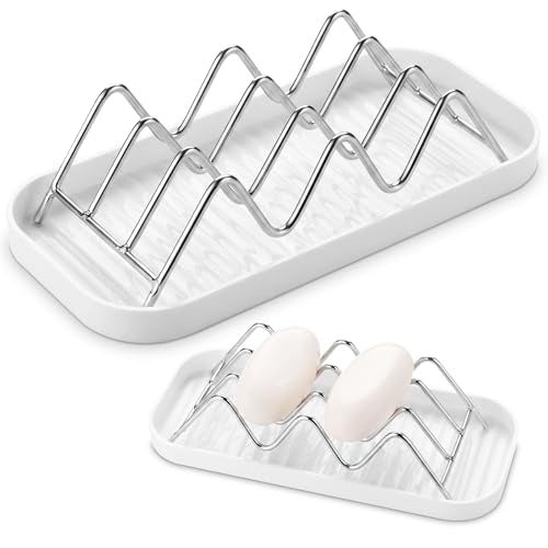 Patelai Soap Dish Stainless Steel Bathroom Bar Soap Holder for Shower Rust Proof Metal Self Draining Sponge Shelf Tray for Kitchen Sink (Wave Style) - style: Wave Style