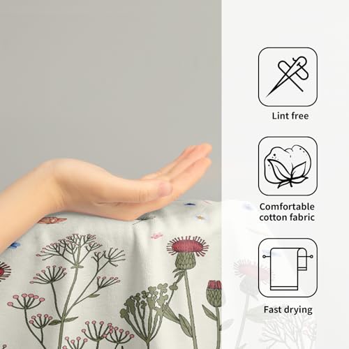 Wildflower Floral Hand Towel Set of 2, Botanical Plant Green Floral Hand Bath Towels for Bathroom Spring Summer Sage Herb Flower Kitchen Towels Decorative Soft Highly Absorbent Face Towels 14”X28” - color: Spring Wildflower