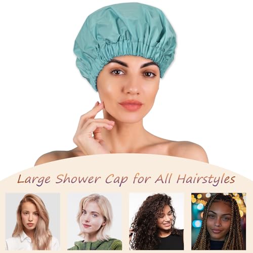 Reusable Shower Cap for Women – Large Waterproof Satin Shower Bonnet for Long, Curly & Braided Hair, Washable Bath Hair Cover, Aqua - color: Aqua