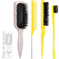 Curl Defining Brush, Curly Hair Brush Products With 3 Pcs Slick Back Hair Brush Set Bristle Brush Edge Control Teasing Comb for women (Beige) - color: Beige