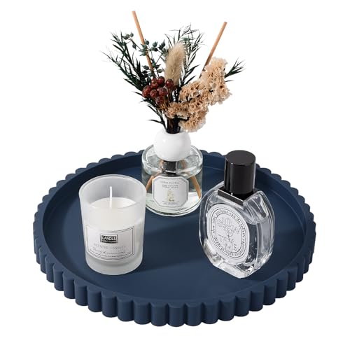 Round Bathroom Tray Silicone Kitchen Counter Decor Vanity Organizer Decorative Coffee Table Tray for Perfume, Candle, Soap Dish, 9 Inch, Dark Blue - color: Dark Blue, size: 9"