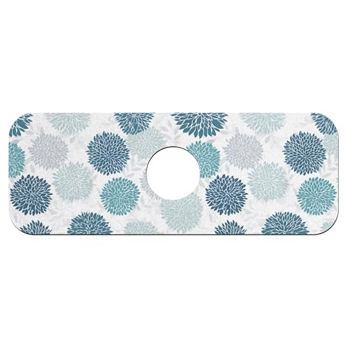 Faucet Fast Absorbent Pad - Green And Blue Chrysanthemum Drying Pad, Suitable For Kitchen, Bathroom, Island And Other Scenes - color: Green and blue chrysanthemum