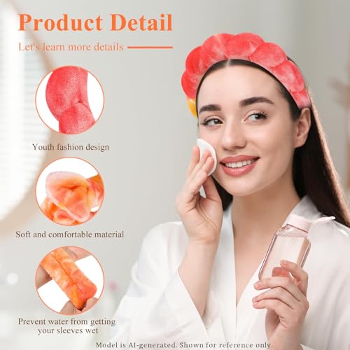 Headband for Washing Face Wristband Set, Tie-dye | Soft absorbent fabric, snug head-hugging fit for face washing, skincare, makeup, masks, travel, women and teen girls - color: Tie-dye orange