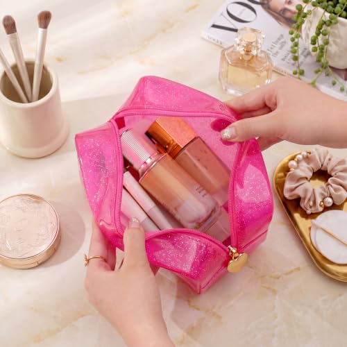 PVC Jelly Travel Makeup Bag,Waterproof Cosmetic Bag/Case with Zipper, Toiletry SPF Bag for Sunscreen, Skincare, and Daily Essentials (09Small Hot Pink) - color: 09Small Hot Pink