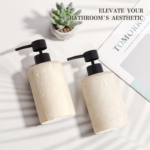 YMXYJM 2pcs/Set Hand Soap Dispenser Sets - 10.8oz Refillable Resin Liquid Soap Dispensers with Rust-Proof Pump for Bathroom Countertop or Kitchen, Faux Travertine - color: Faux Travertine