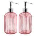 2 Pack Pink Glass Soap Dispenser Bottle with Pump, 14 Oz Refillable Liquid Hand Jar Dispenser for Bathroom, Countertop, Kitchen, Laundry Room - color: Pink