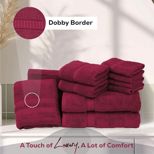 GOLD TEXTILES Premium Bath Towels Set (Pack of 4,27 x 54) 100% Ring-Spun Cotton Bathroom Towels for Hotel, Spa, Soft and Absorbent (27 x 54, Red Wine - 4 Pcs) - color: Red Wine, size: 4 Pack 27x54