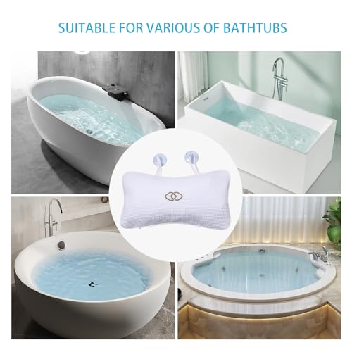 YUET Anti-Slip Non-Slip Bathtub Pillow Home Spa Bath Inflatable Cushion Head Neck Back Shoulders Rest Relax Suction Cup Bathroom Support for Hot Tub Luxurious Headrest