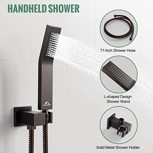 SunCleanse Rainfall Shower System Oil Rubbed Bronze Shower Faucet Combo Set with High Pressure 12 Inches Square Rain Shower Head, Handheld and Shower Faucet Rough-in Mixer Valve and Trim - color: Oil Rubbed Bronze, style: 12-ceiling