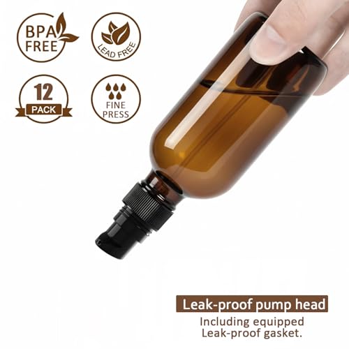 12Pack 4oz Amber Glass Pump Bottles with Black Pump | 120ml, Empty Refillable, Travel Small Container, For Lotion Cream Essential Oil Shampoo - size: 4oz amber