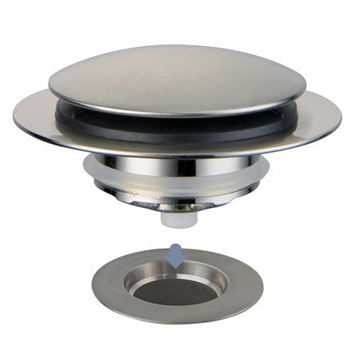 Brushed Bathtub Drain Stopper,Universal Pop Up Bath Drain, Hidrop Tip Toe Tub Drain Stopper,Conversion Kit Assembly, Replaces Lift and Turn,Tip-Toe and Trip Lever drains for Tub, EZ Install(Brushed) - color: Brushed