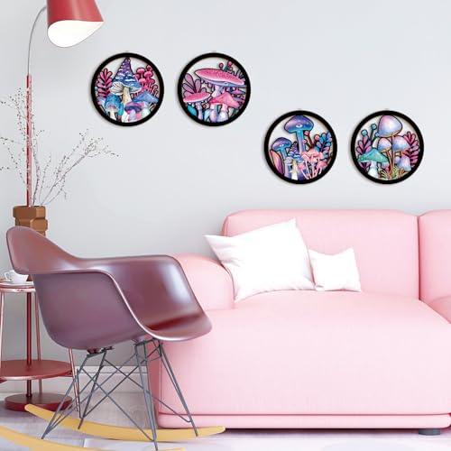 HPNIUB Abstract Whimsical Mushroom Cottage Wall Decor, Watercolor Moody Botanical Plant Moss Hanging Sign, 4 Pieces 10''x10'' Vintage Farmhouse Magical Mushroom Artwork for Bedroom Nursery Home Decor - color: Whimsical mushroom cottage