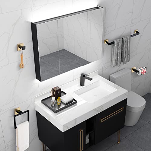 Bathroom Towel Bar Holder Sets Black and Gold 4-Piece Bathroom Hardware Set Stainless Steel Bath Accessories Kit. Wall Mounted,23.6 Inch - color: Black+gold, size: 4-Pieces Set-A