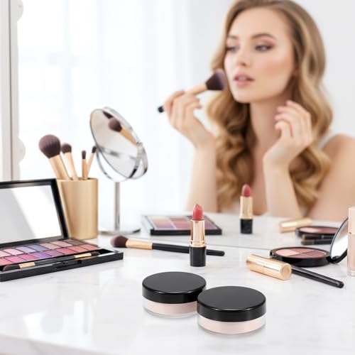 2PCS 10ml/0.34oz Refillable Loose Makeup Containers, Plastic Empty Travel Compact Case, Small Cosmetic Jars with Rotatable Sifter and Black Screw Lid, No Leak Loose Face Compact Case for Foundation