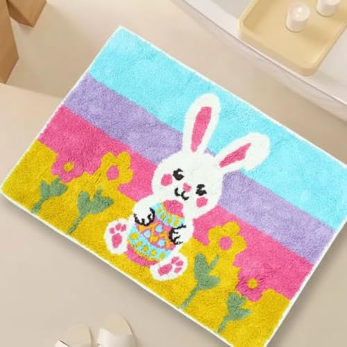 Easter Bunny Bath Mat 20 x 32 Inch, Colorful Tufted Bathroom Rug with Floral and Egg Design, Soft Plush Decorative Floor Mat for Kids Bathroom, Bedroom, Nursery and Entryway - color: Multi Color, size: 1'8" x 2'8" (Rectangular)