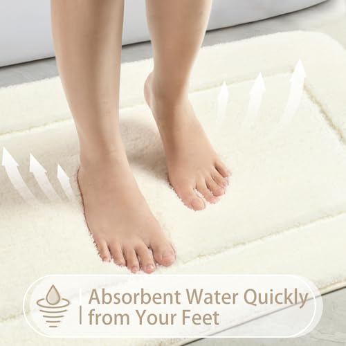 LOCHAS Bathroom Rug Set Cream White, Soft Bath Rug Set 2 Piece Set, Toilet Mat U-Shaped 20x20 and 34x20 Bath Rugs, Quickly Dry Mats for Bathroom, Tub, Washable, Super Absorbent Floor Mat - color: Cream White, size: 34" x 20" Plus 20" x 20" (U-Shape)