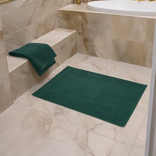 Tens Towels Pack of 2 Bath Mats 100% Cotton, 20 x 32 Inches, Super Absorbent, Hotel Quality Premium Floor Towels, Luxurious, Soft & Quick Dry, Not a Bathroom Rug (Hunter Green) - color: Hunter Green