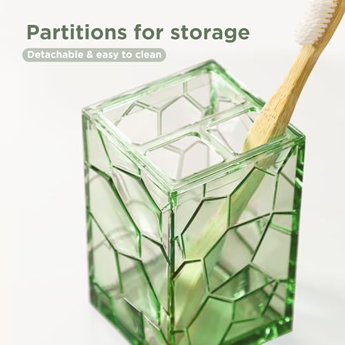 HBlife Bathroom Accessories Set, Sage Green Acrylic Bathroom Counter Set with Toothbrush Holder, Soap Dispenser, Tumbler, Soap Dish, Boho Modern Bathroom Accessories Decor, Ideal Gift Choice - style: Green