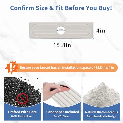 Faucet Mat for Kitchen Sink, Water Absorbent Kitchen Faucet Mat, Durable Sink Splash Guard with Raised Feet, Diatomite Fast Drying Kitchen Sink Faucet Mat, Bathroom Stone Drying Tray for Counter - color: White Gray Style 2, size: 15.8" x 4"