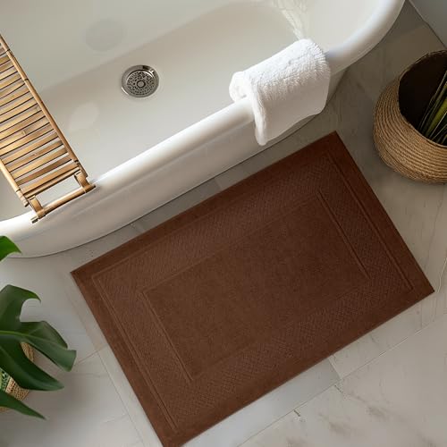 Avalon Towels Brown Bath Mat - 100% Cotton Set of 4 Absorbent Bathmat - Bathroom Mats Quick Dry Bath Mats for Bathrooms (22x34 Inches) - color: Brown, size: Pack of 4
