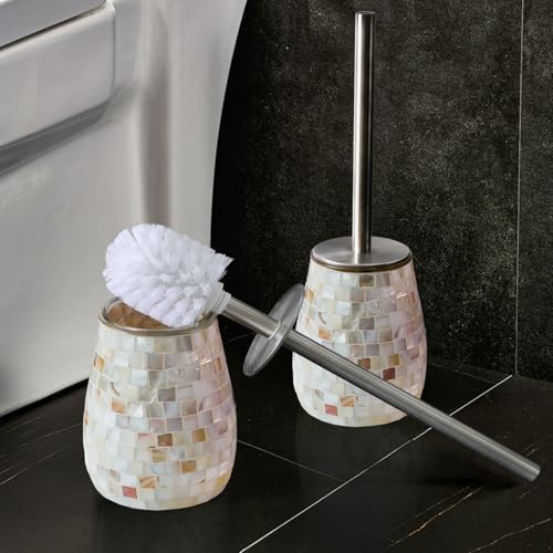 WDHODEC Natural Shell Toilet Brush and Holder Set Mosaic Glass, Stainless Steel Toilet Scrubber Brush, Decorative Toilet Bowl Brush and Holder, Luxury Bathroom Accessories - color: Shell