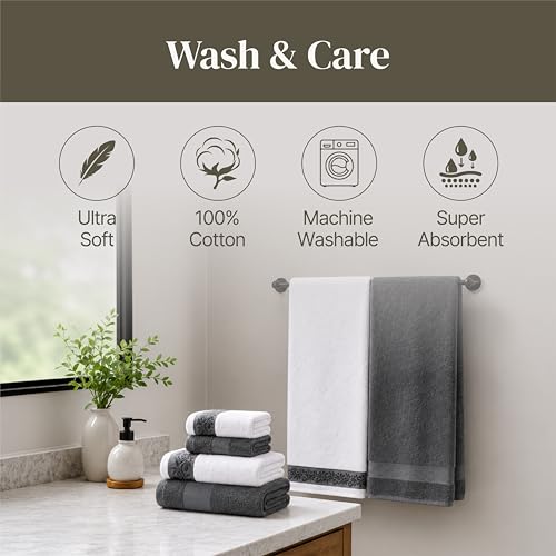Modern Threads 600 GSM 6-Piece Towel Set with Filgree Jacquard Border Charcoal - color: Grey, style: Jacquard Border