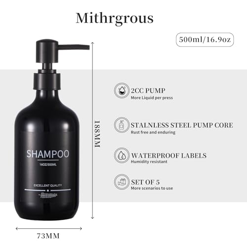 Shampoo and Conditioner Dispenser(5Pack) 16.9oz Refillable Shampoo and Conditioner Bottles,Dispenser for Shower (Black) - color: Black-m