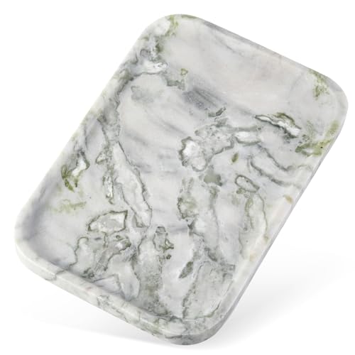 Karibiber Luxury Marble Vanity Tray, Bathroom Tray Countertop, Bianco Marble/Stone, Home Decorative Dresser Organizer, Storage for Kitchen Sink, Perfume Jewelry Holder(Green&White) - color: Green&white