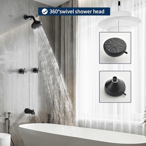 2 Handle Shower Faucet Set with Tub Spout Bathtub Shower Faucet Combo Set Shower System Complete Tub and Shower Trim Kit Matte Black Wall Mounted Shower Fixtures - color: Matte Black