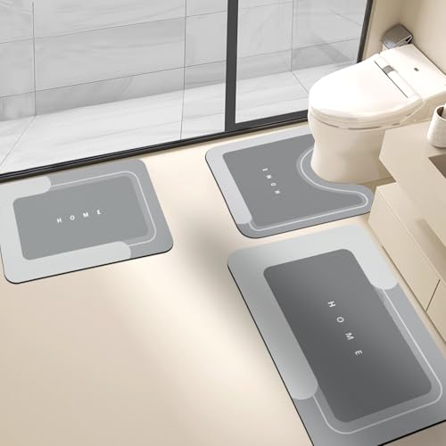 Housego 3PCS Absorbent Bath Mat Magic Rug Sets, Quick Drying Bath Mat Non-Slip Floor Rug Rubber Backed for Bathroom Kitchen Shower Sink (16.9''x23.6''+19.7''x23.6''+19.7''x31.9'', Light Gray) - color: Light Gray, size: 3 PCS