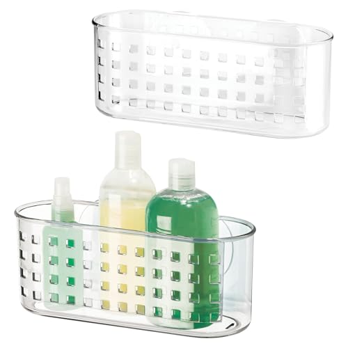 iDesign Hanging Suction Shower Caddy Basket, Set of 2, Clear | Bathroom Storage, Made in USA