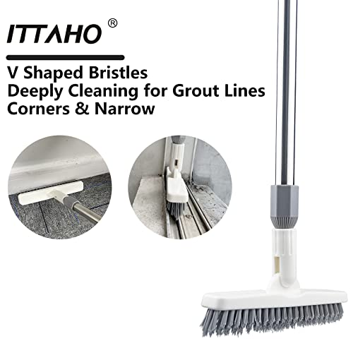 2 Pack Grout Cleaning Brush with Long Handle, Swivel V-Shape Grout Scrub Brush, Extendable Handle for Tile Floors, Bathroom, Shower, Corner - color: Gray